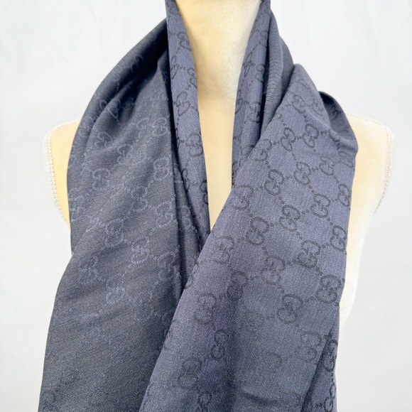 Gucci Accessories - GUCCI scarf shawl GG Guccissima 140x140 cm wool silk 281942 Navy Black